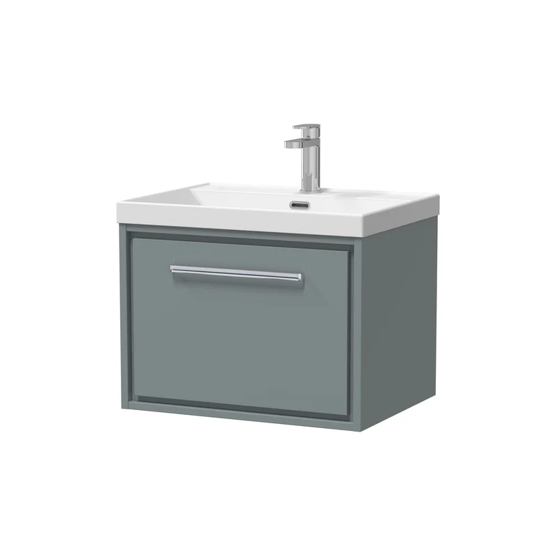 Lille 600mm Wall Hung 1 Drawer Vanity Unit & Thin Edge Ceramic Basin - Coastal Grey Matt