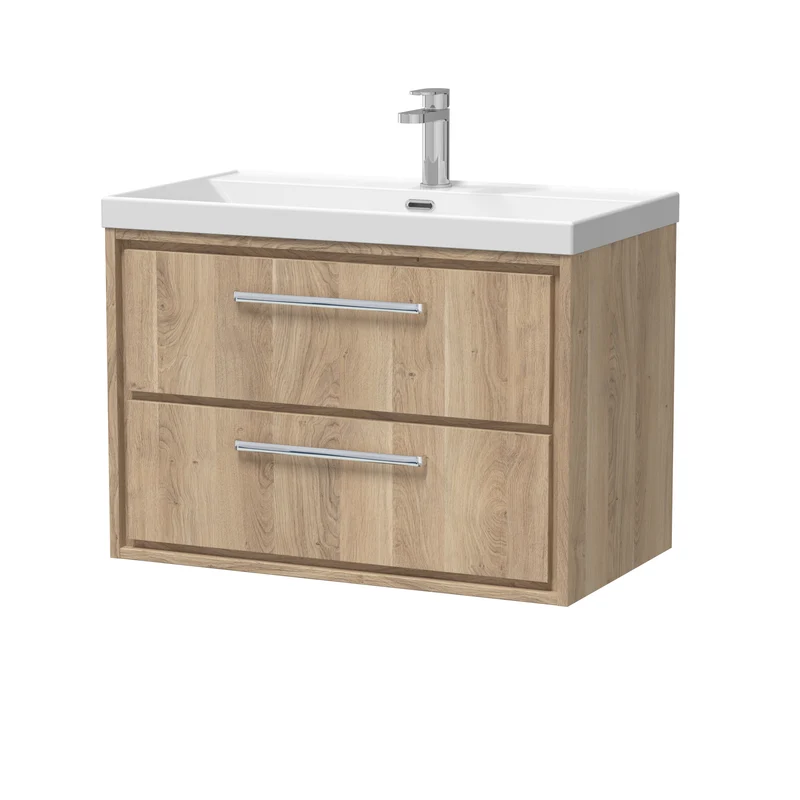 Lille 800mm Wall Hung 2 Drawer Vanity Unit & Thin Edge Ceramic Basin - Bleached Oak Woodgrain