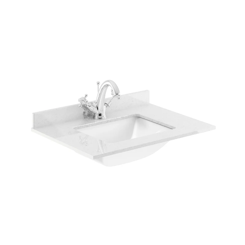 Lille 600mm Wall Hung 2 Drawer Vanity Unit & White Marble Worktop & Ceramic Bowl - Fern Green Matt