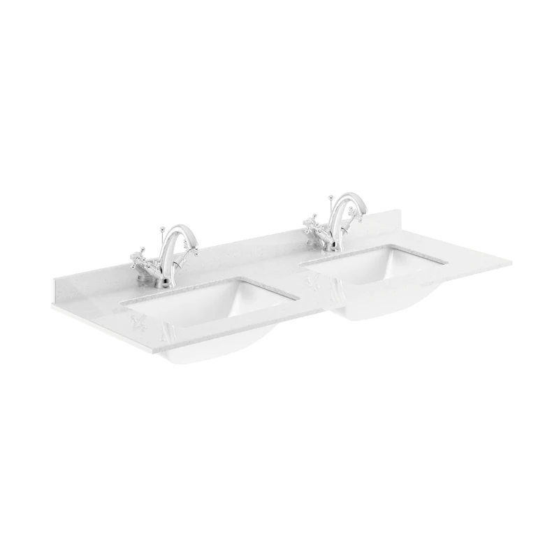 Lille 1200mm Wall Hung 4 Drawer Vanity Unit & White Marble Worktop & 2 Ceramic Bowls - Coastal Grey Matt