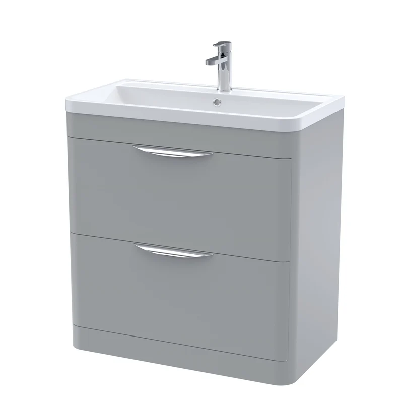 Parade 800mm 2 Drawer Floor Standing Vanity Unit With Polymarble Basin - Grey Satin