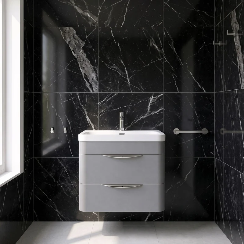 Parade 600mm 2 Drawer Wall Hung Vanity Unit With Thin Edge Basin - Grey Satin