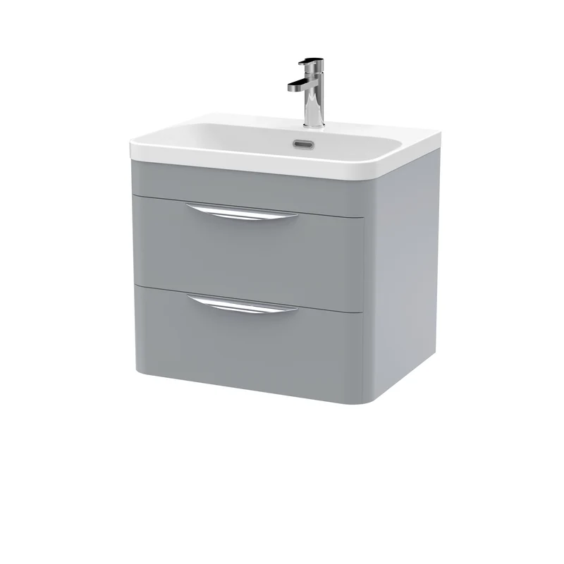 Parade 600mm 2 Drawer Wall Hung Vanity Unit With Thin Edge Basin - Grey Satin