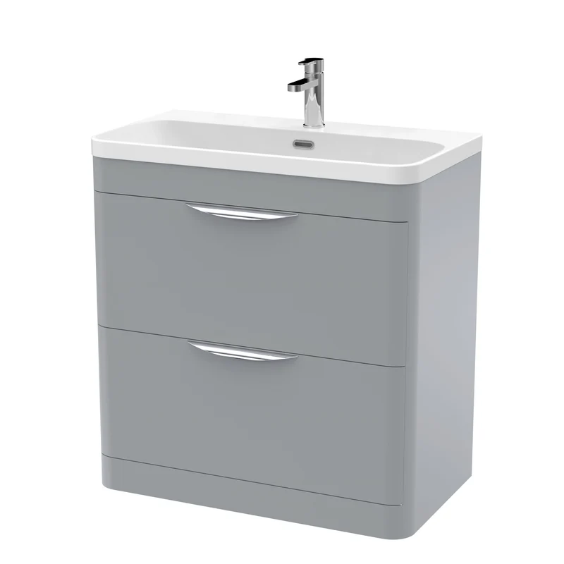 Parade 800mm 2 Drawer Floor Standing Vanity Unit With Thin Edge Basin - Grey Satin