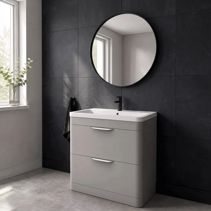 Parade 800mm 2 Drawer Floor Standing Vanity Unit With Ceramic Basin - Grey Satin