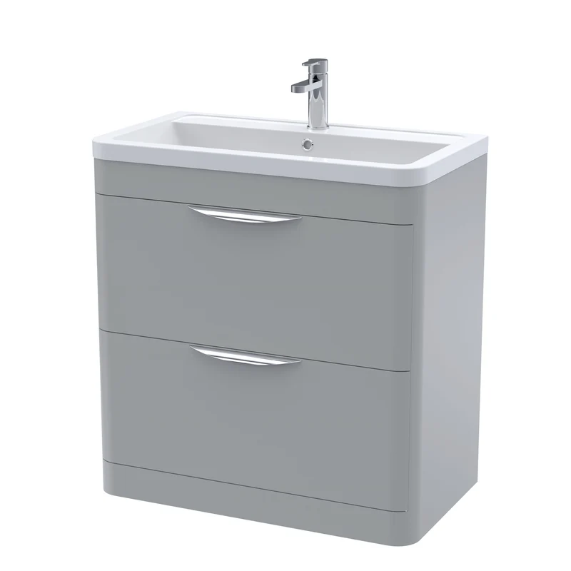 Parade 800mm 2 Drawer Floor Standing Vanity Unit With Ceramic Basin - Grey Satin