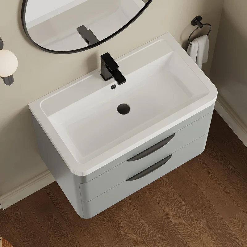 Parade 800mm 2 Drawer Wall Hung Vanity Unit With Ceramic Basin - Grey Satin