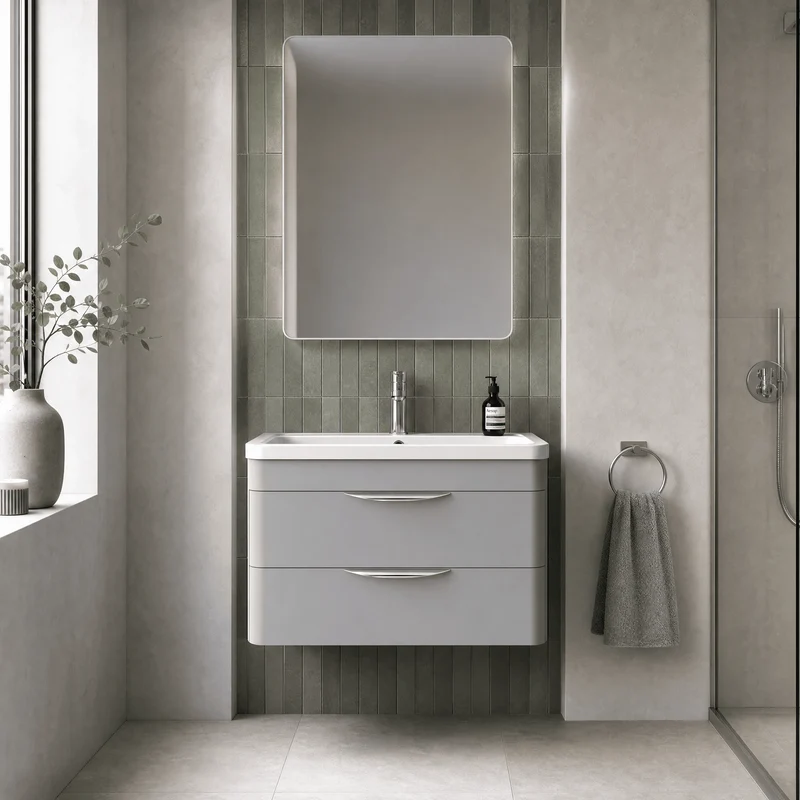 Parade 800mm 2 Drawer Wall Hung Vanity Unit With Ceramic Basin - Grey Satin