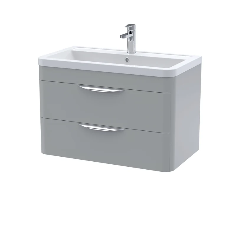 Parade 800mm 2 Drawer Wall Hung Vanity Unit With Ceramic Basin - Grey Satin