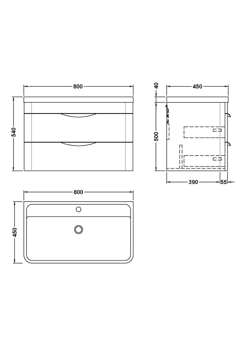 Parade 800mm 2 Drawer Wall Hung Vanity Unit With Ceramic Basin - Grey Satin
