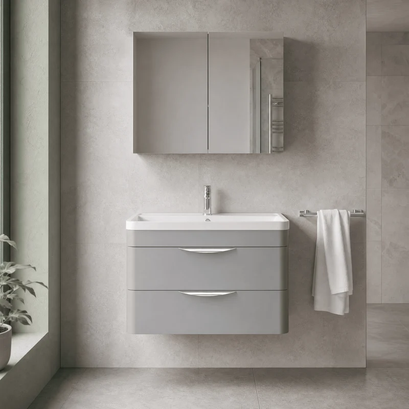 Parade 800mm 2 Drawer Wall Hung Vanity Unit With Polymarble Basin - Grey Satin