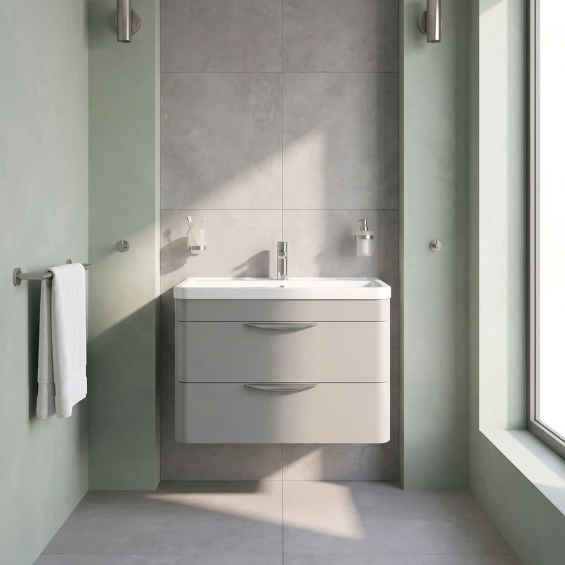 Parade 800mm 2 Drawer Wall Hung Vanity Unit With Polymarble Basin - Grey Satin