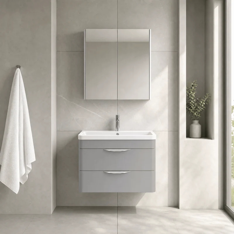 Parade 800mm 2 Drawer Wall Hung Vanity Unit With Polymarble Basin - Grey Satin