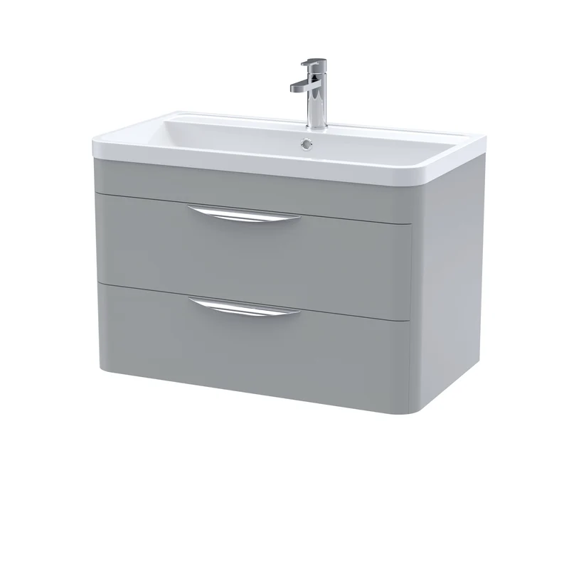 Parade 800mm 2 Drawer Wall Hung Vanity Unit With Polymarble Basin - Grey Satin