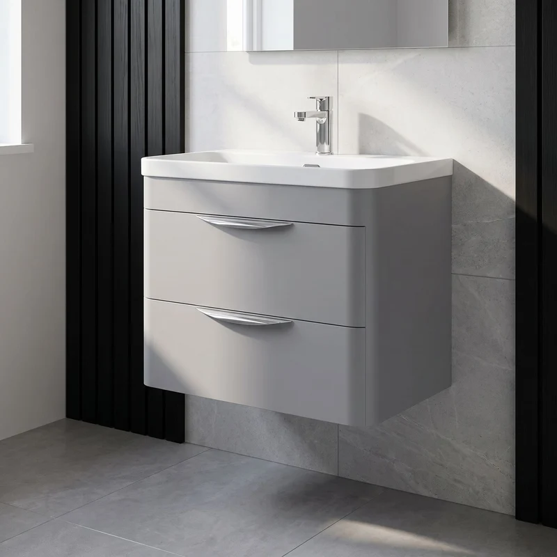 Parade 800mm 2 Drawer Wall Hung Vanity Unit With Thin Edge Basin - Grey Satin