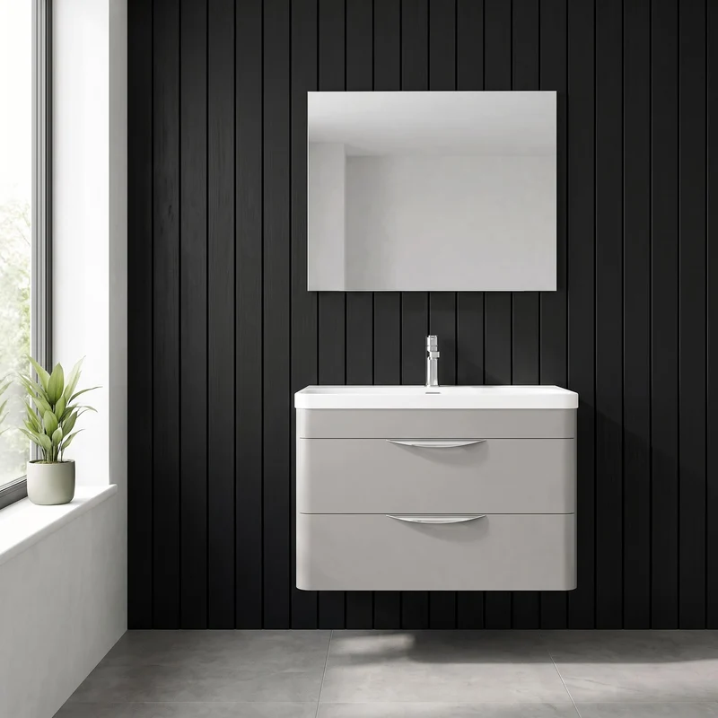 Parade 800mm 2 Drawer Wall Hung Vanity Unit With Thin Edge Basin - Grey Satin