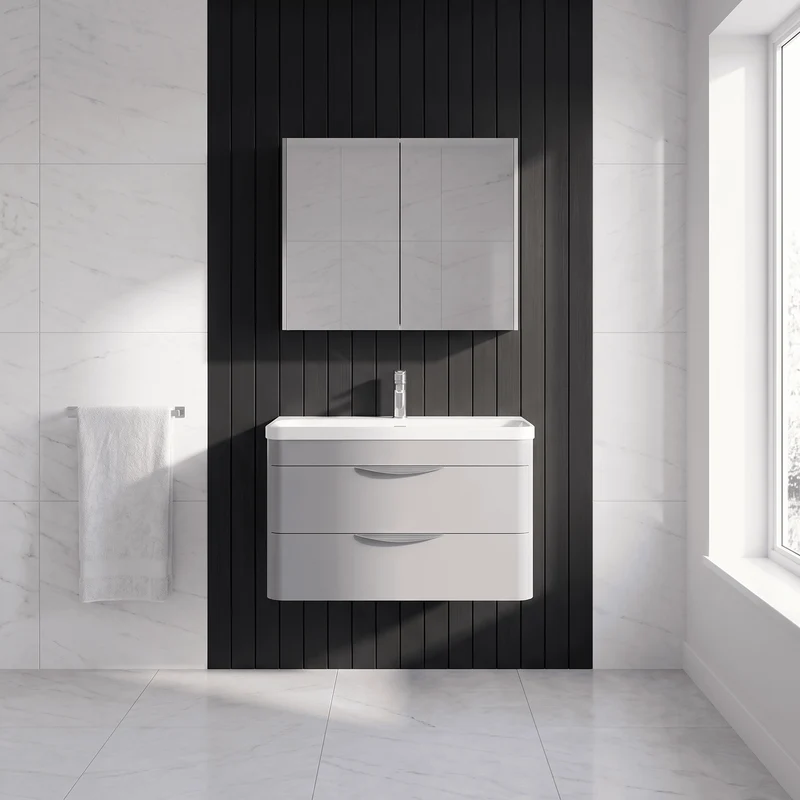 Parade 800mm 2 Drawer Wall Hung Vanity Unit With Thin Edge Basin - Grey Satin