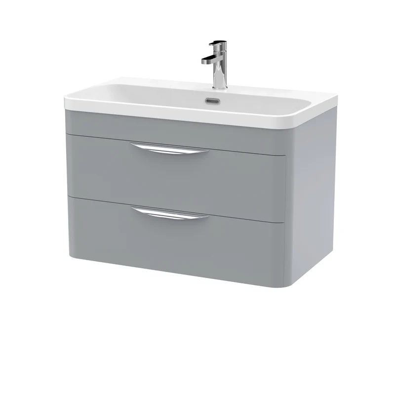 Parade 800mm 2 Drawer Wall Hung Vanity Unit With Thin Edge Basin - Grey Satin