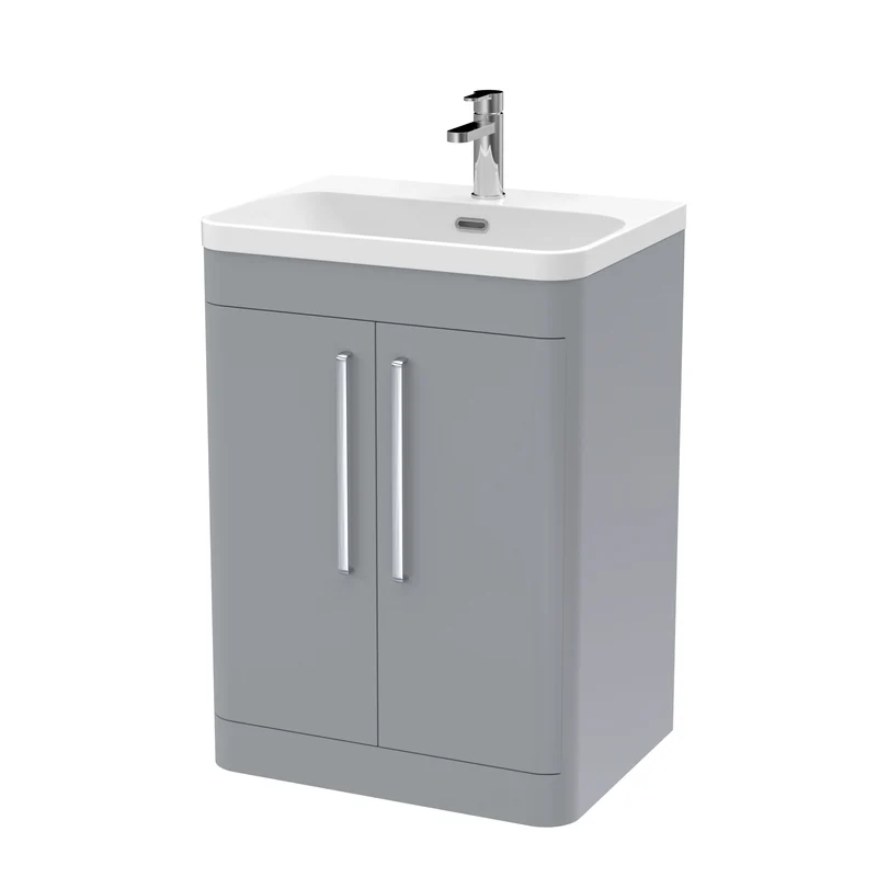 Parade 600mm 2 Door Floor Standing Vanity Unit With Thin Edge Basin - Grey Satin