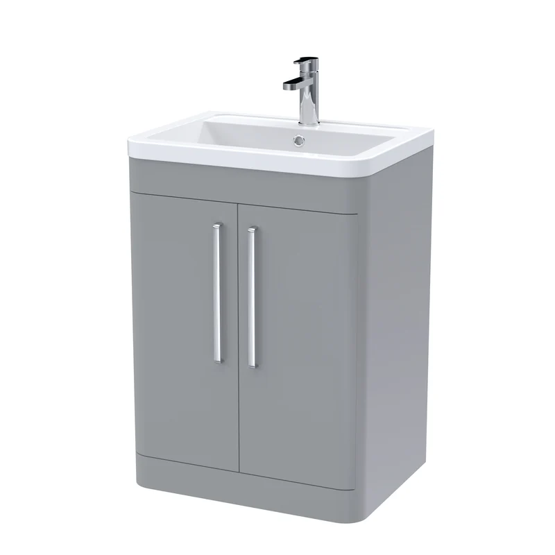 Parade 600mm 2 Door Floor Standing Vanity Unit With Ceramic Basin - Grey Satin