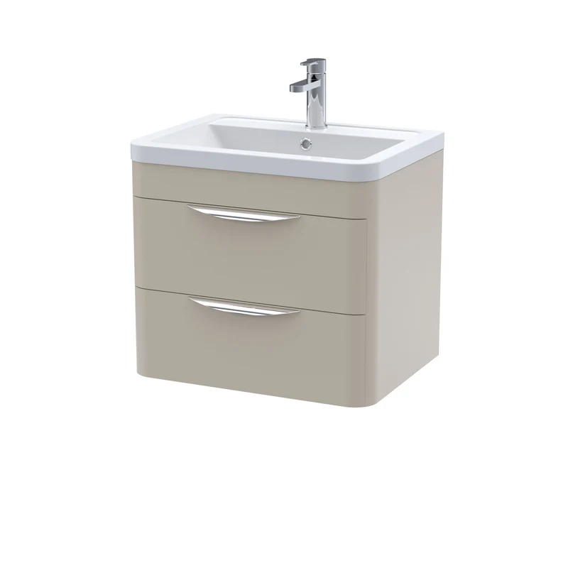 Parade 600mm 2 Drawer Wall Hung Vanity Unit With Ceramic Basin - Pebble Grey Satin