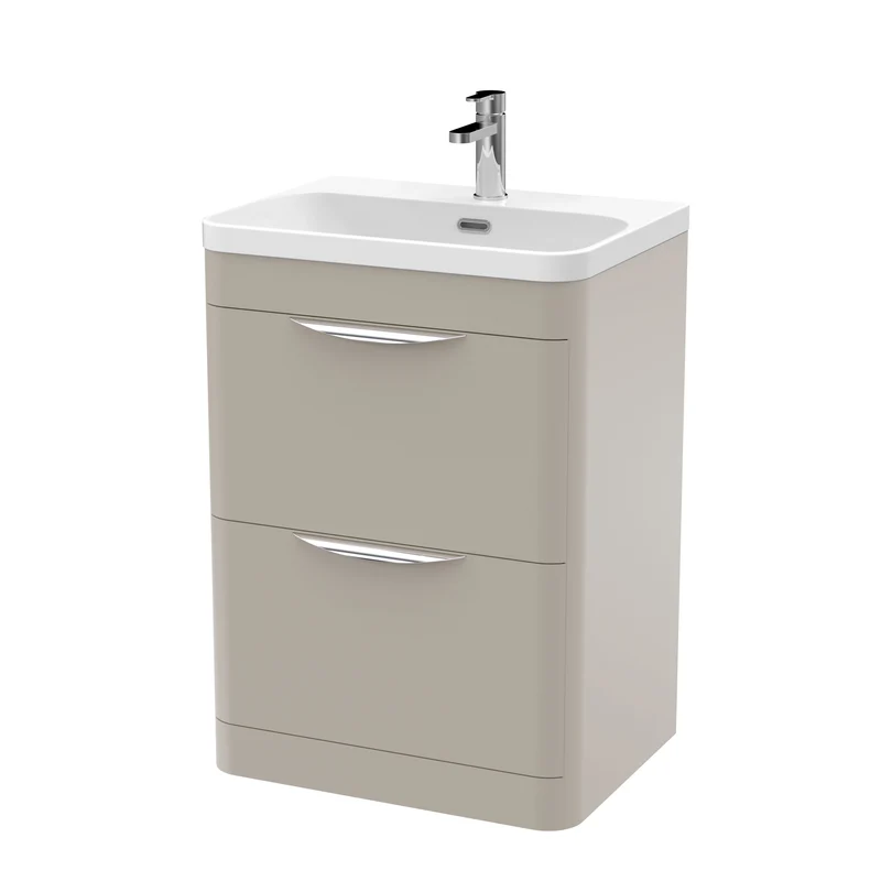 Parade 600mm 2 Drawer Floor Standing Vanity Unit With Thin Edge Basin - Pebble Grey Satin
