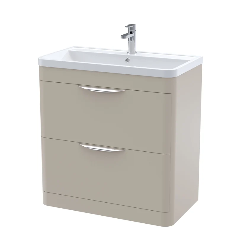 Parade 800mm 2 Drawer Floor Standing Vanity Unit With Polymarble Basin - Pebble Grey Satin