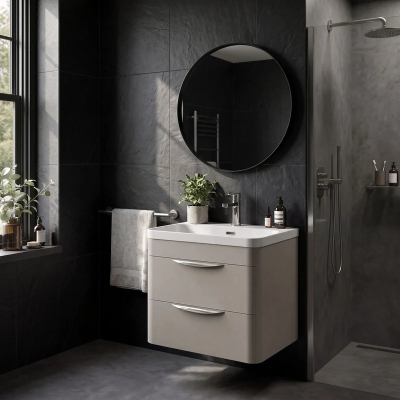 Parade 600mm 2 Drawer Wall Hung Vanity Unit With Thin Edge Basin - Pebble Grey Satin