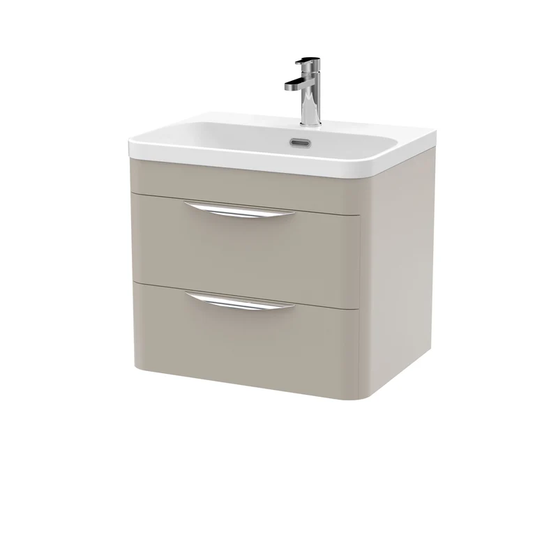Parade 600mm 2 Drawer Wall Hung Vanity Unit With Thin Edge Basin - Pebble Grey Satin
