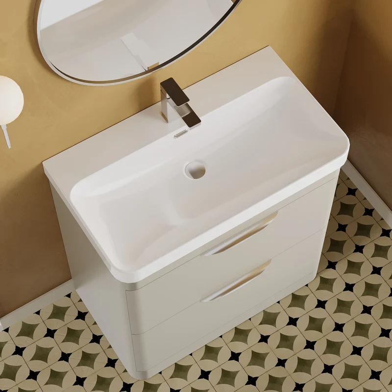 Parade 800mm 2 Drawer Floor Standing Vanity Unit With Thin Edge Basin - Pebble Grey Satin