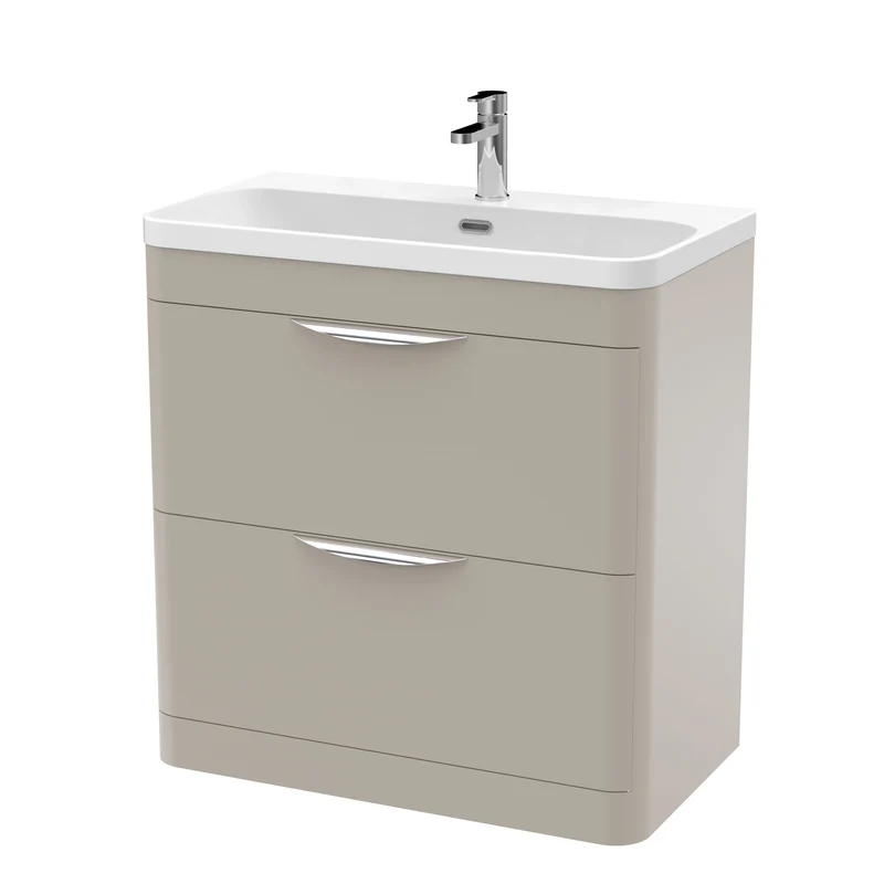 Parade 800mm 2 Drawer Floor Standing Vanity Unit With Thin Edge Basin - Pebble Grey Satin