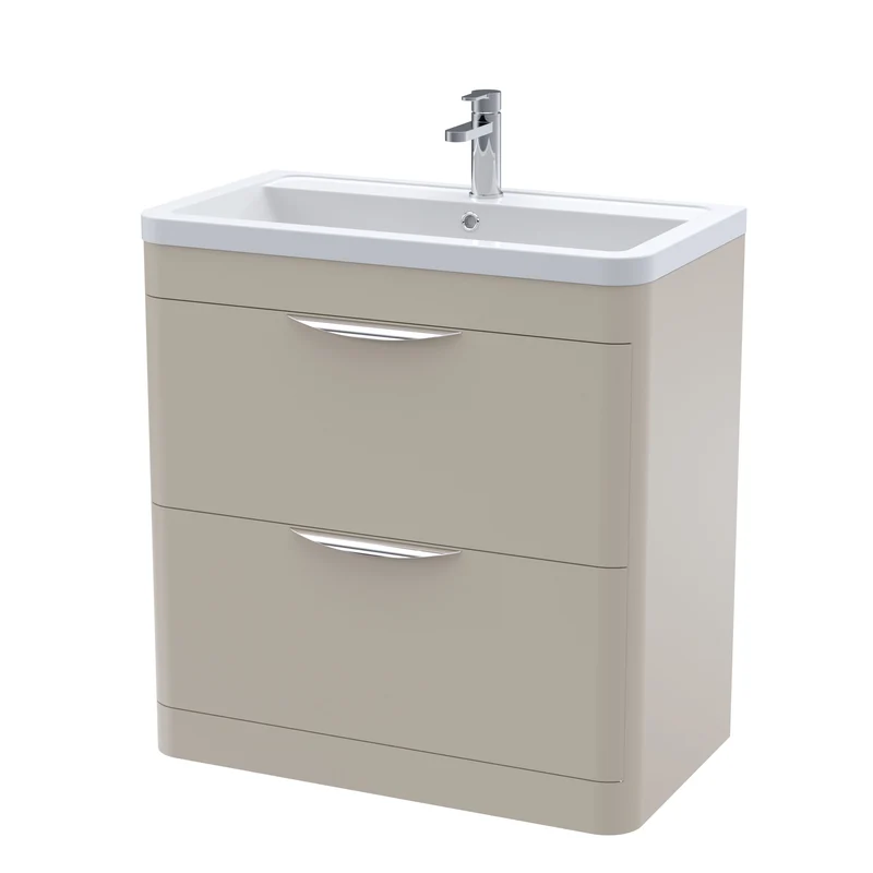 Parade 800mm 2 Drawer Floor Standing Vanity Unit With Ceramic Basin - Pebble Grey Satin