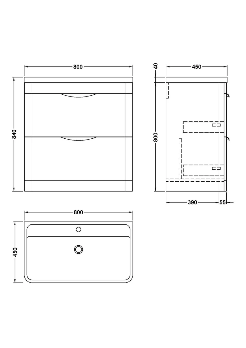 Parade 800mm 2 Drawer Floor Standing Vanity Unit With Ceramic Basin - Pebble Grey Satin
