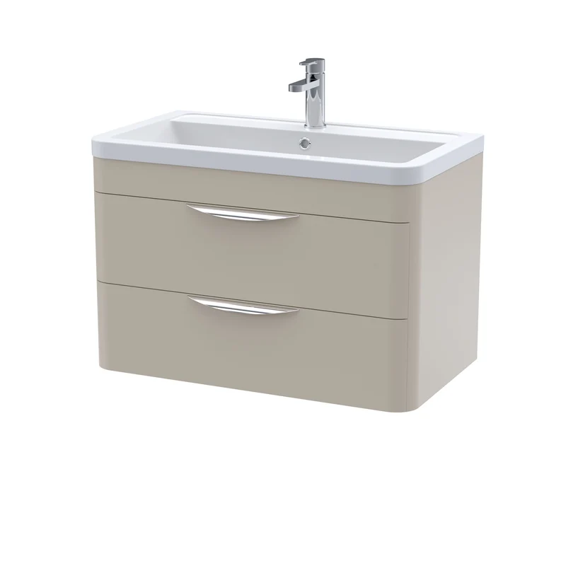 Parade 800mm 2 Drawer Wall Hung Vanity Unit With Ceramic Basin - Pebble Grey Satin
