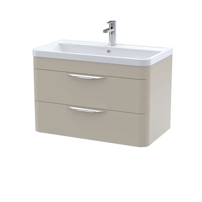 Parade 800mm 2 Drawer Wall Hung Vanity Unit With Polymarble Basin - Pebble Grey Satin