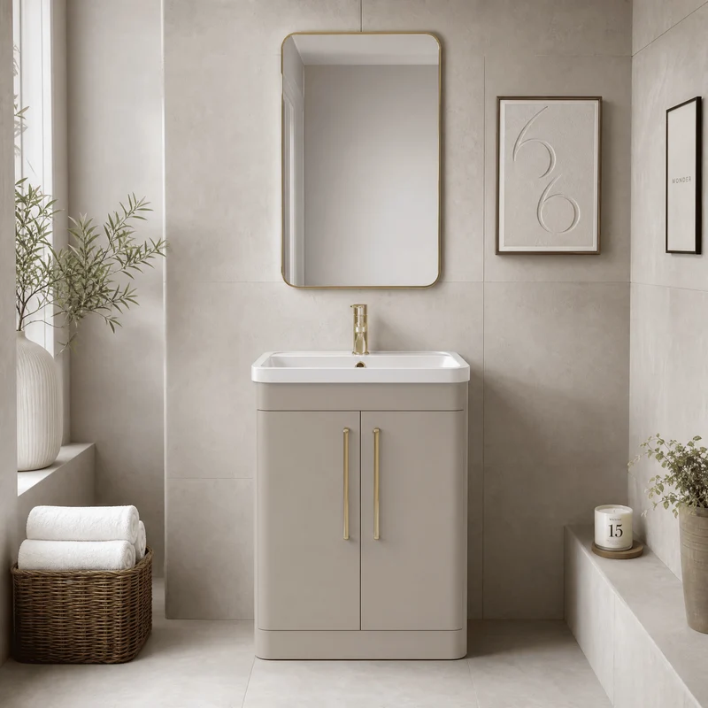 Parade 600mm 2 Door Floor Standing Vanity Unit With Polymarble Basin - Pebble Grey Satin