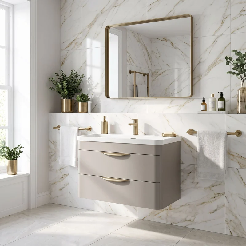 Parade 800mm 2 Drawer Wall Hung Vanity Unit With Thin Edge Basin - Pebble Grey Satin