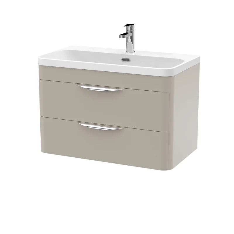 Parade 800mm 2 Drawer Wall Hung Vanity Unit With Thin Edge Basin - Pebble Grey Satin