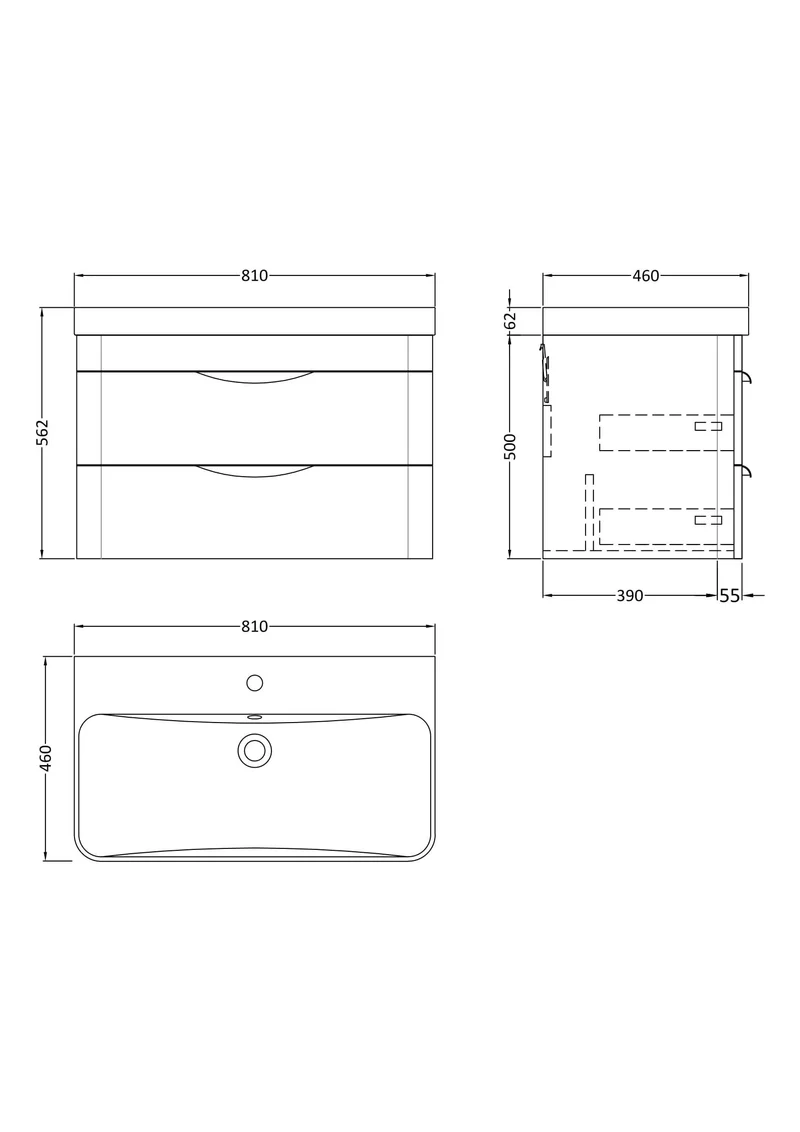 Parade 800mm 2 Drawer Wall Hung Vanity Unit With Thin Edge Basin - Pebble Grey Satin