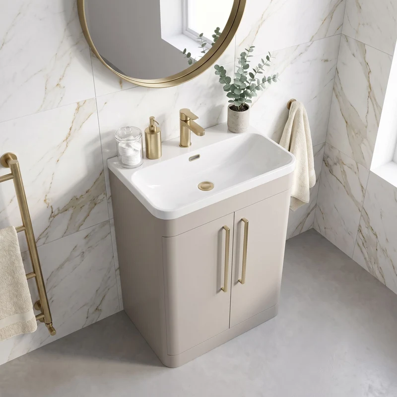 Parade 600mm 2 Door Floor Standing Vanity Unit With Thin Edge Basin - Pebble Grey Satin