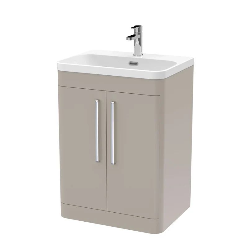 Parade 600mm 2 Door Floor Standing Vanity Unit With Thin Edge Basin - Pebble Grey Satin