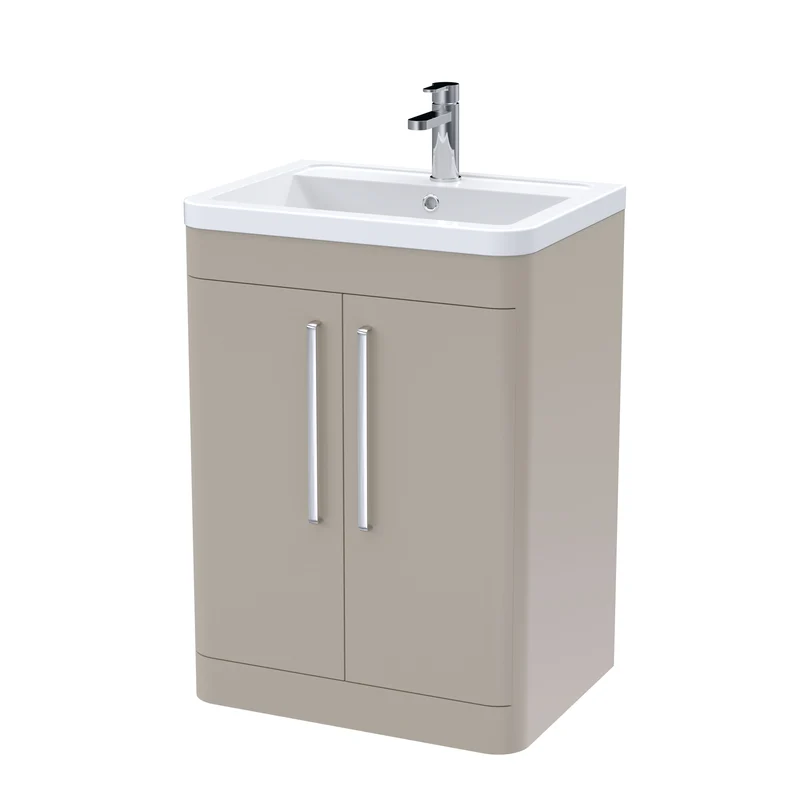 Parade 600mm 2 Door Floor Standing Vanity Unit With Ceramic Basin - Pebble Grey Satin