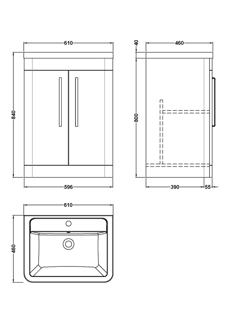 Parade 600mm 2 Door Floor Standing Vanity Unit With Ceramic Basin - Pebble Grey Satin