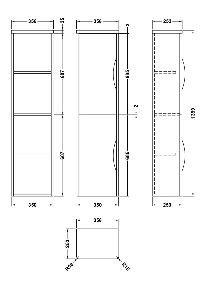 Parade 350mm Wall Hung Tall Cabinet - Grey Satin