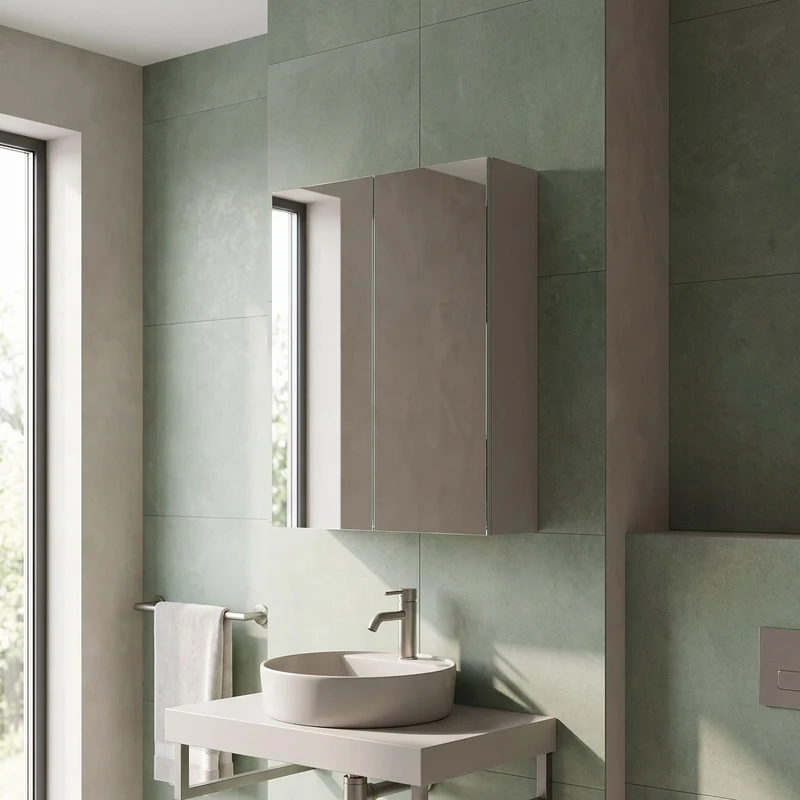 Parade 600mm Mirror Cabinet - Pebble Grey Satin