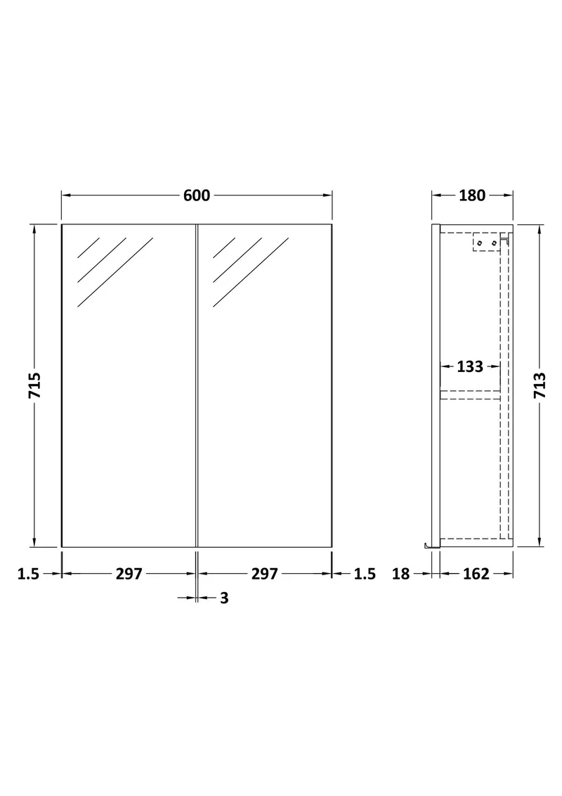 Parade 600mm Mirror Cabinet - Pebble Grey Satin