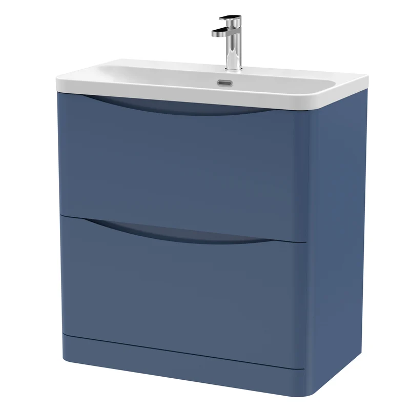 Lunar 800mm Floor Standing 2 Drawer Vanity & Thin Edge Ceramic Basin - Blue Satin