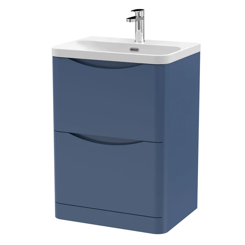 Lunar 600mm Floor Standing 2 Drawer Vanity & Thin Edge Ceramic Basin - Blue Satin