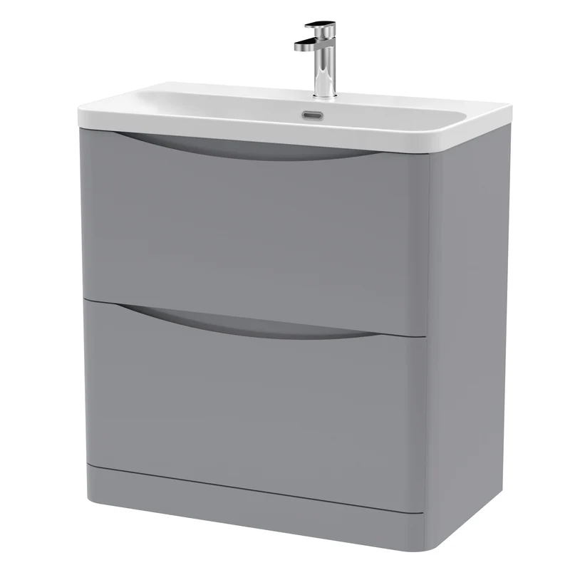 Lunar 800mm Floor Standing 2 Drawer Vanity & Thin Edge Ceramic Basin - Grey Satin
