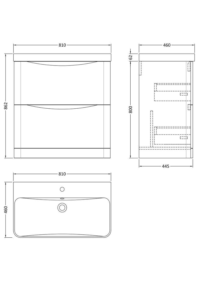 Lunar 800mm Floor Standing 2 Drawer Vanity & Thin Edge Ceramic Basin - Grey Satin